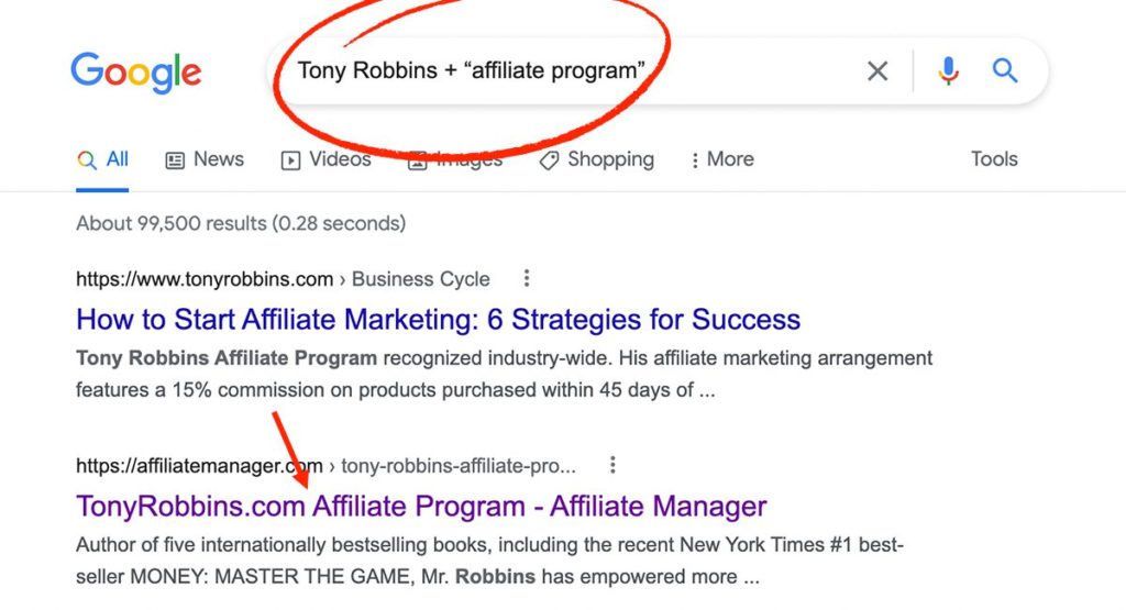 tony robbins affiliate program